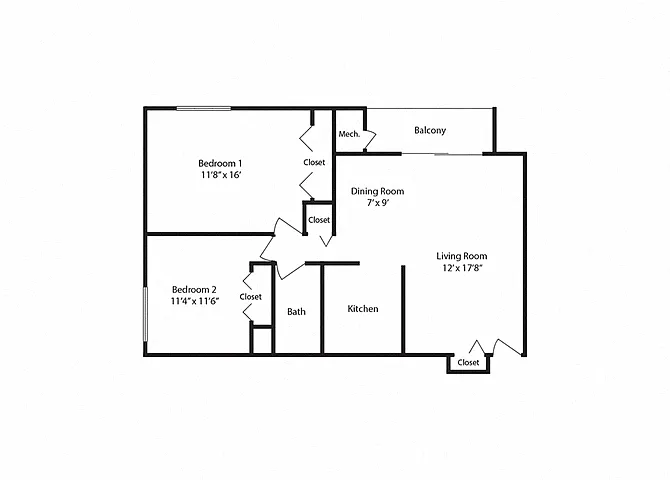 Floor plan 2 Bedroom 1 Bath Floor Plan