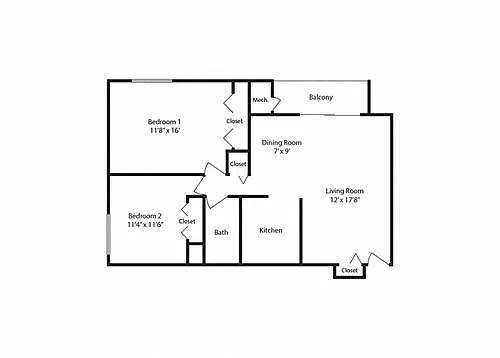 Floor plan 2 Bedroom 1 Bath Floor Plan