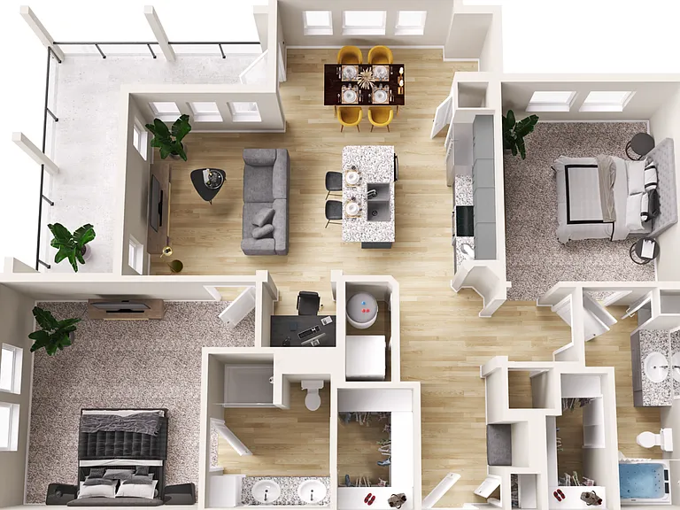 Two Bedroom Apartment in Greenville, TX with walk-in closets and a wrap-around balcony