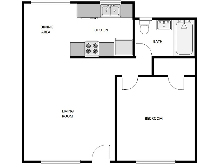 Floor plan 1 Bed / 1 Bath: Type B
