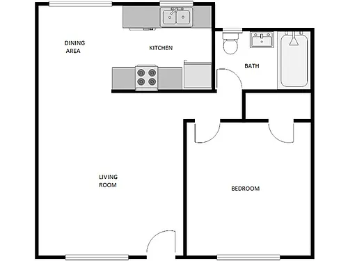 Floor plan 1 Bed / 1 Bath: Type B