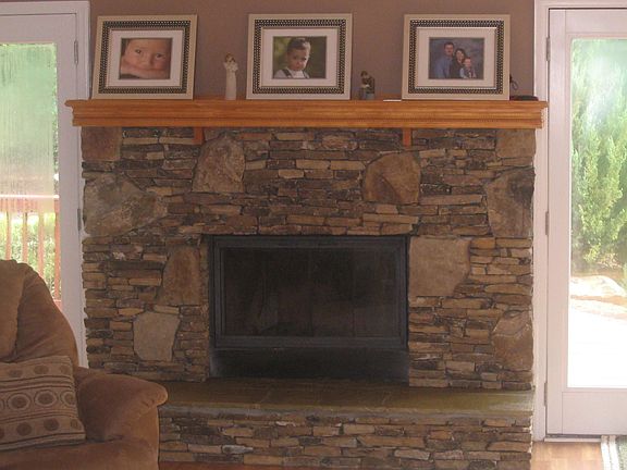 Family Room view 2- stacked stone fireplace