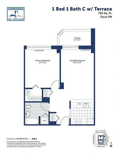 Floor plan 1 Bed 1 Bath C With Terrace