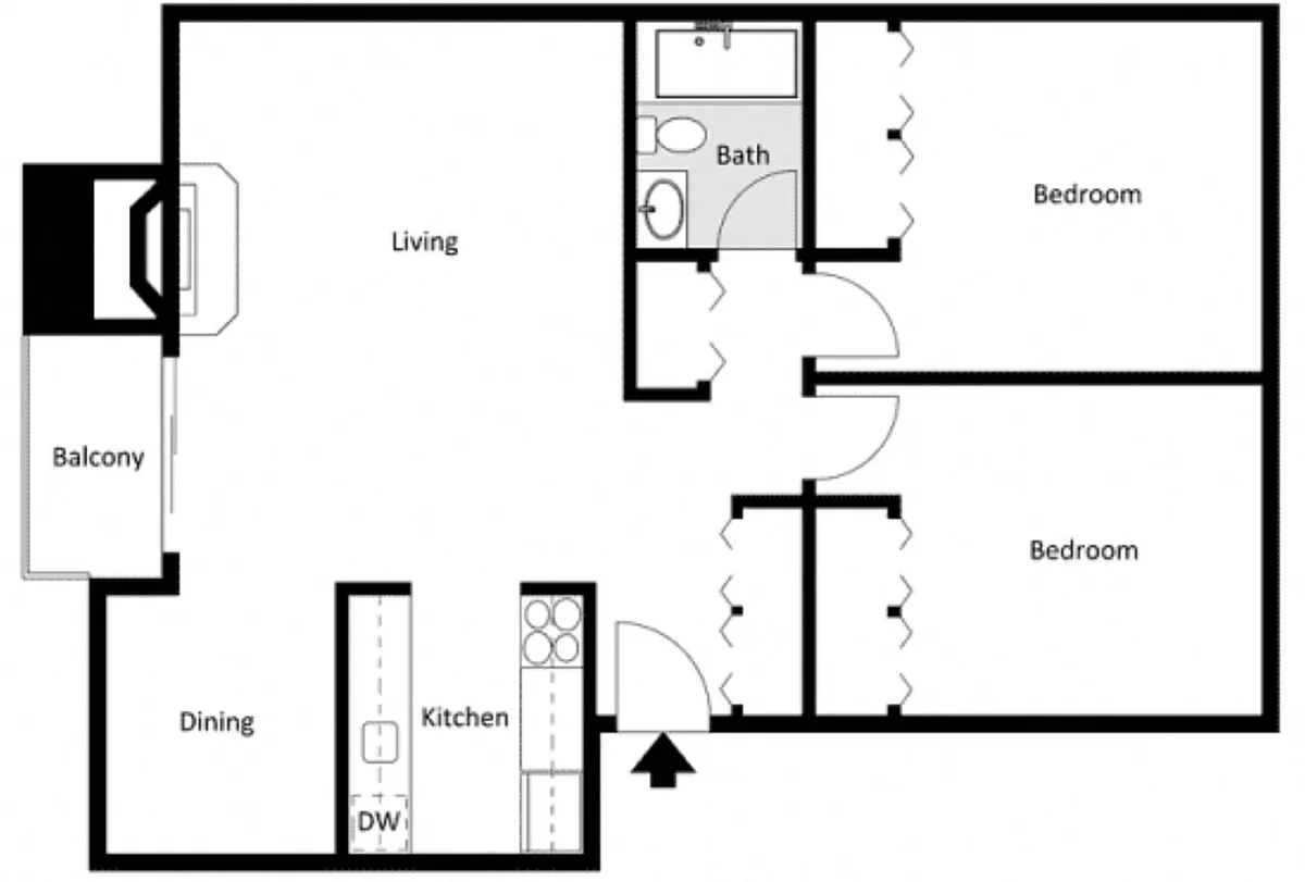 Floor plan 2 Bed 1 Bath