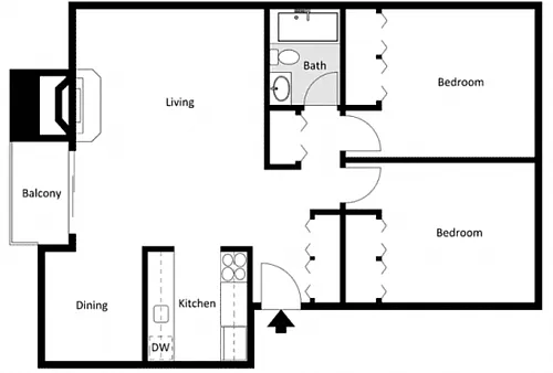 Floor plan 2 Bed 1 Bath