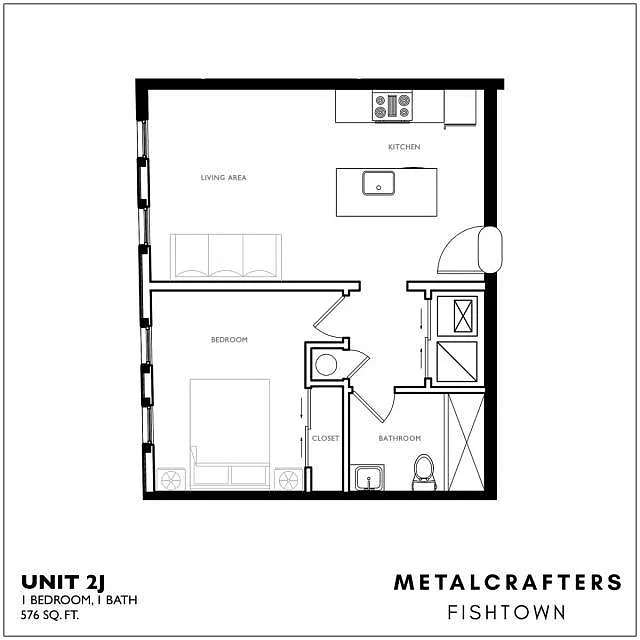 Floor plan J or K - 1 bed