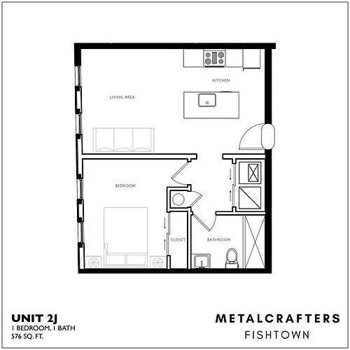 Floor plan J or K - 1 bed