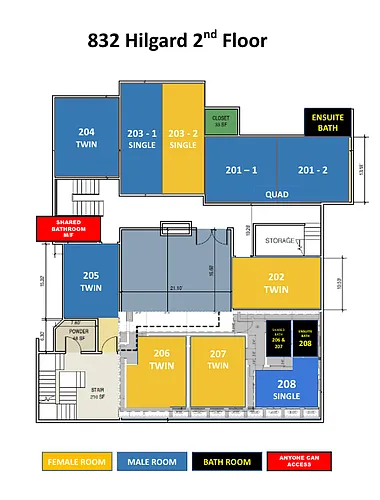 Floor plan 832 Hilgard Room 202-B