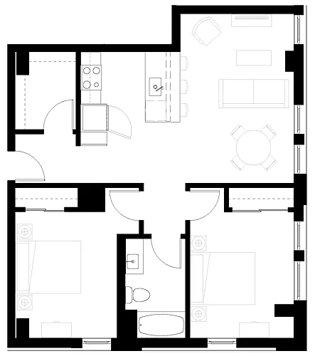 Floor plan 2 Bedroom 1 Bath