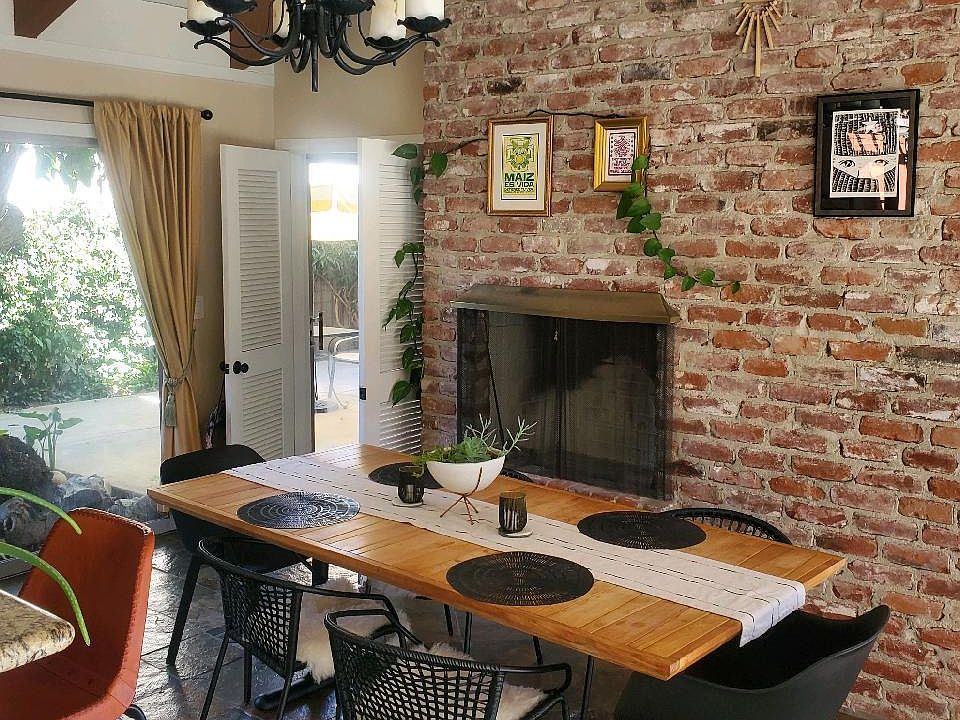 Dining Room with warm fireplace
