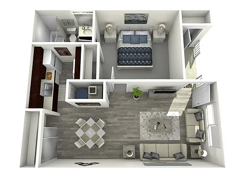 Floor plan 1 Bed, 1 Bath A (80% Income Restricted)