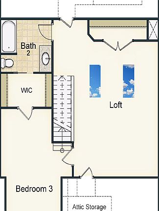 second floor has loft, full bath and a bedroom