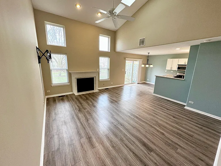 living room with high ceilings