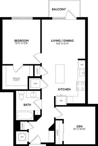 Floor plan 1 Bed/ 1 Bath Den-B08