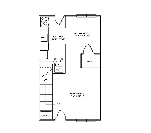 Floor plan 2BR/1BA Townhome