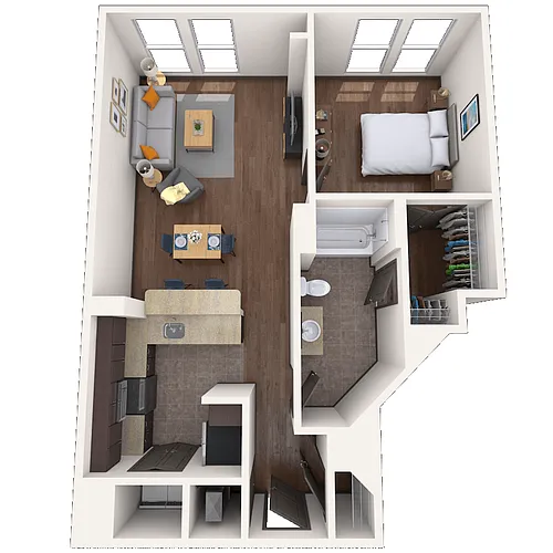Floor plan Traditional 1x1 685-954 SF