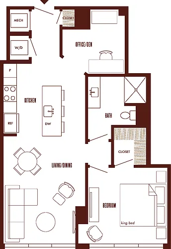 Floor plan 1 Bed/1 Bath Den-A11