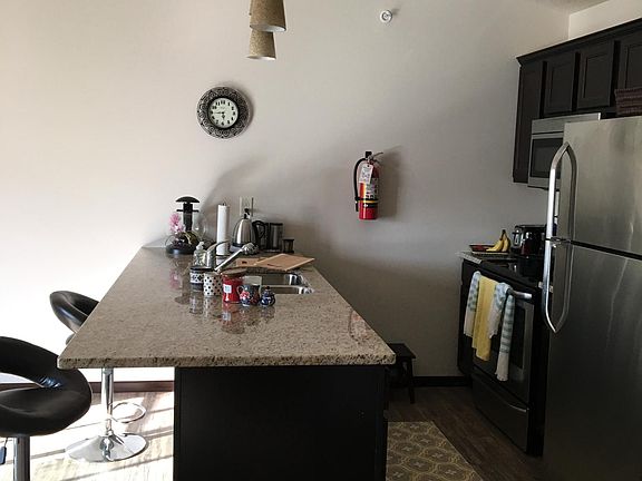 Kitchen with refrigerator, oven/stove, microwave, dishwasher