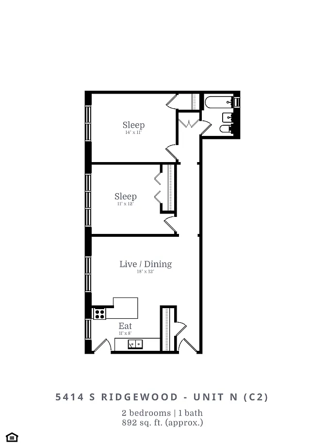 Floor plan 2 Bed | 1 Bath (C2)