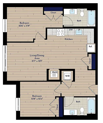 Floor plan B 2BR-A 50