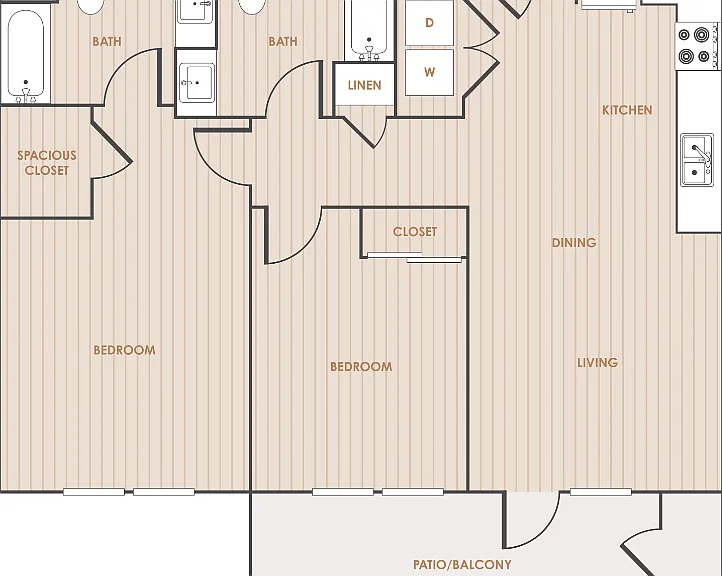 2 Bedroom 2 Bathroom B Floorplan Diagram