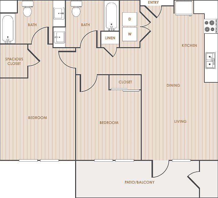 2 Bedroom 2 Bathroom 22C Floorplan Diagram