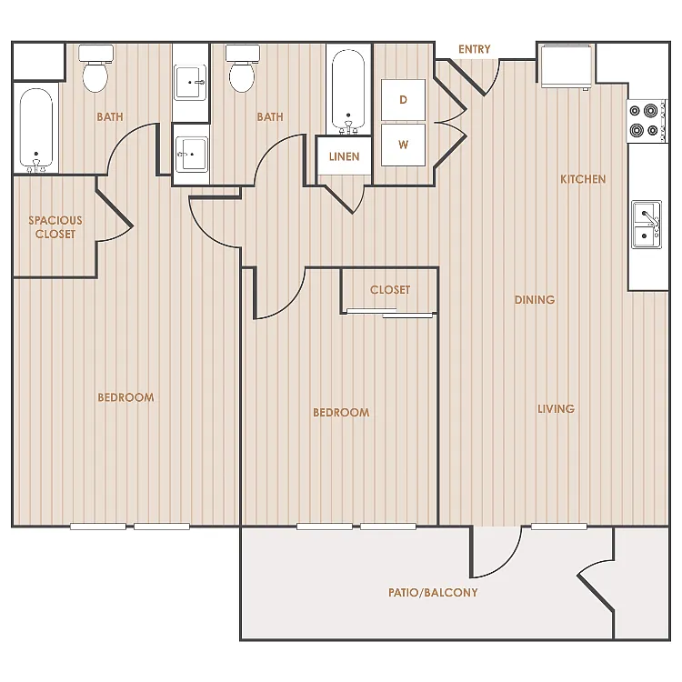 Floor plan 2 Bedroom 2 Bathroom B