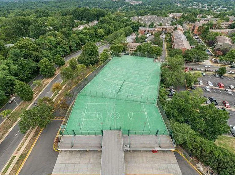 Aerial view of the basketball and tennis courts