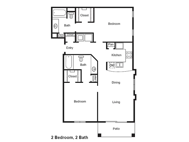 Floor plan 2 Bed, 2 Bath B