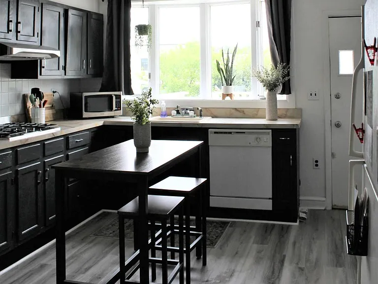Kitchen facing deck