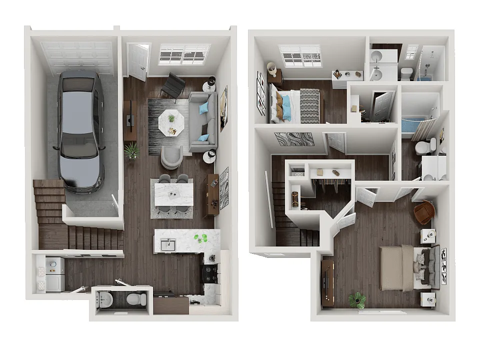 Floor plan Three Bedroom Two and a Half Bathroom 1,258 Sq Ft 