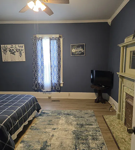 1st bedroom with fireplace