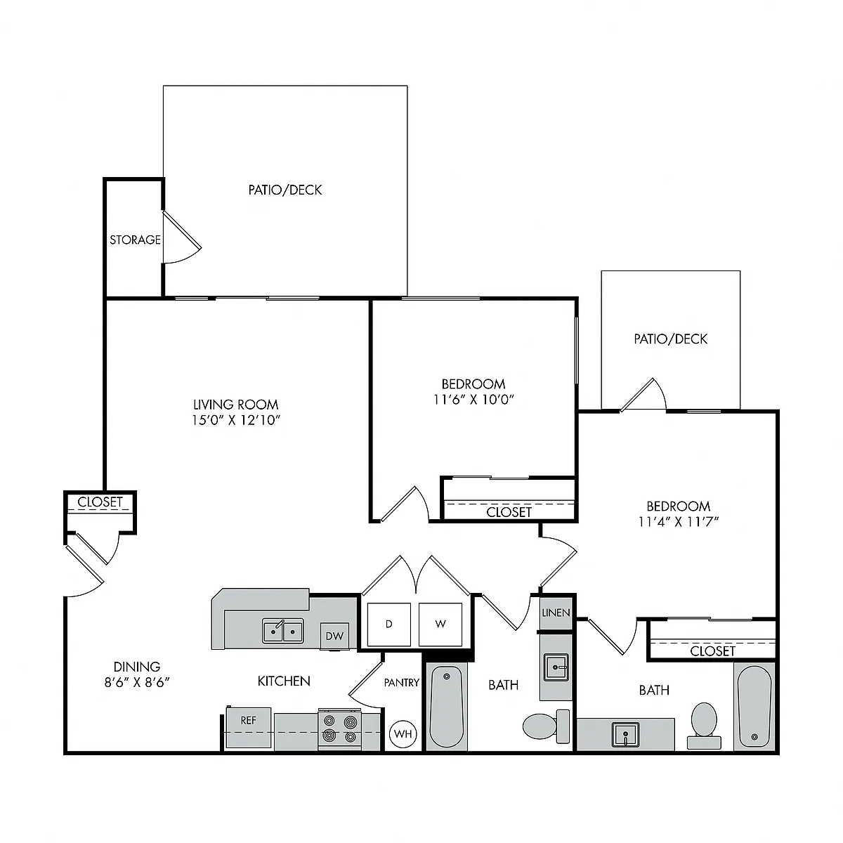 Floor plan Two Bed, Two Bath