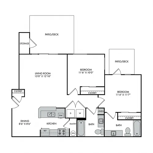 Floor plan Two Bed, Two Bath