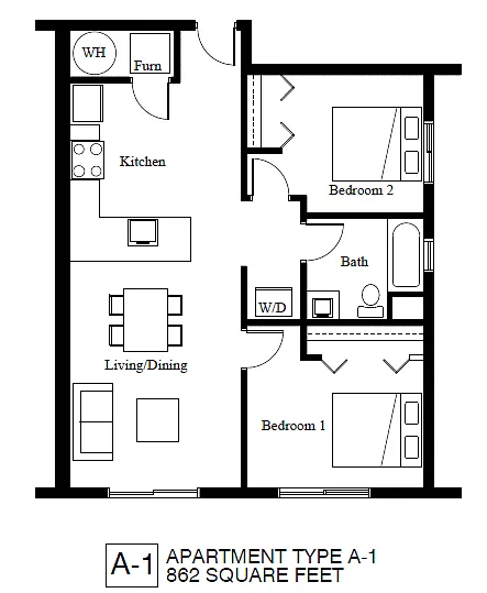 Floor plan 2-Bedrooms (A)
