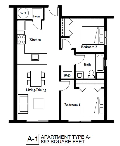 Floor plan 2-Bedrooms (A)