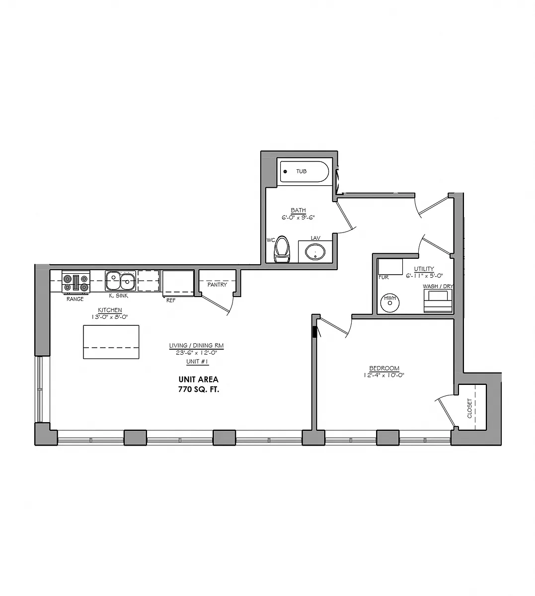 Floor plan 1 Bedroom - 1 Bathroom
