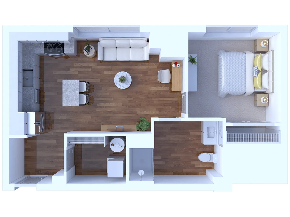 Floor plan 1 Bedroom/1 Bathroom-600