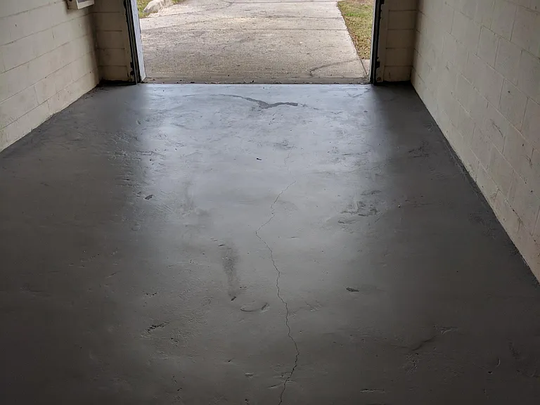Garage with a fresh coat of paint on the floor