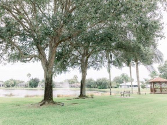 front view of lake and gazebo