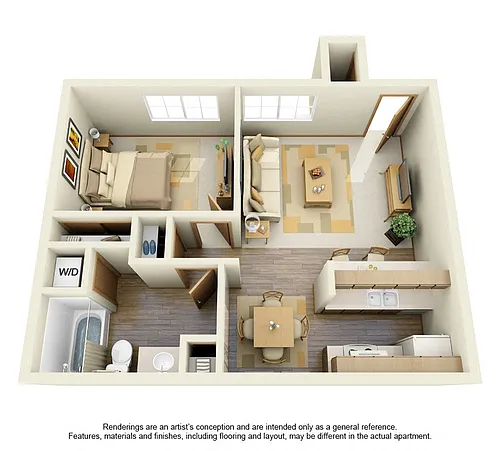 Floor plan 1 Bed 1 Bath - B