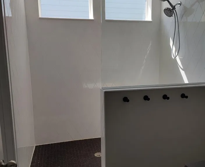 Primary bathroom, rainfall and dual shower heads