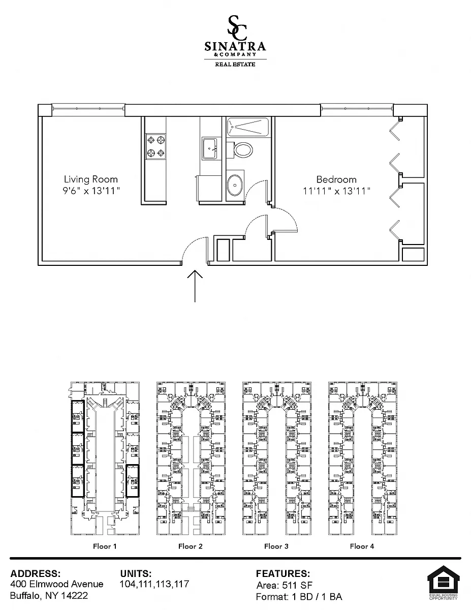 Floor plan 1 Bedroom Apartments