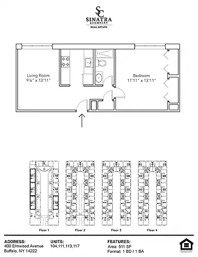 Floor plan 1 Bedroom Apartments