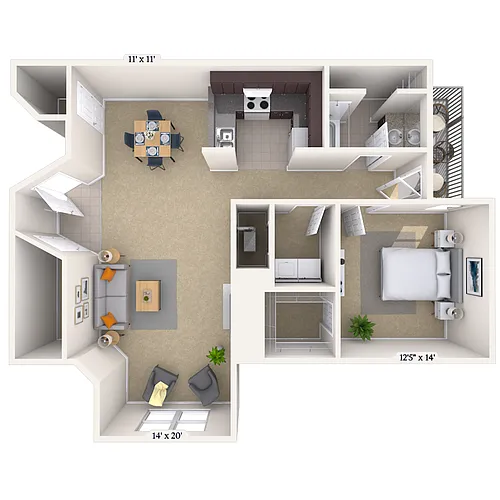 Floor plan 1BR 1BA (1100 SF)