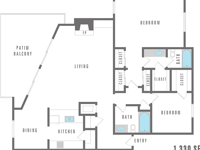 Two Bedroom, Two Bathroom, 1,330 SF Two Bedroom, Two Bathroom, 1,330 SF