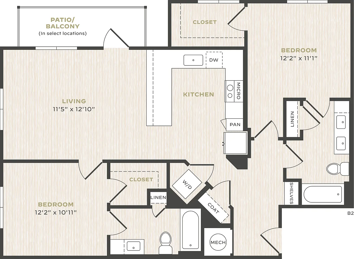 Floor plan 2 Bed/2 Bath-B2