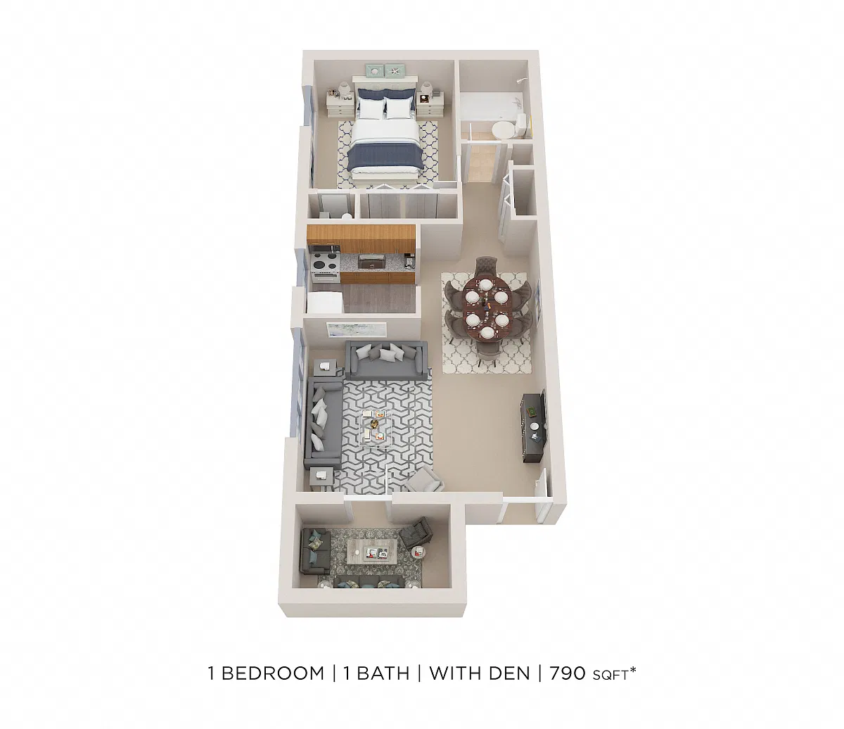 Floor plan One Bedroom w/ Den - 790 sqft