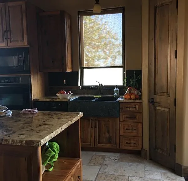 another kitchen view. Glass door going out to side patio is just on the right side.