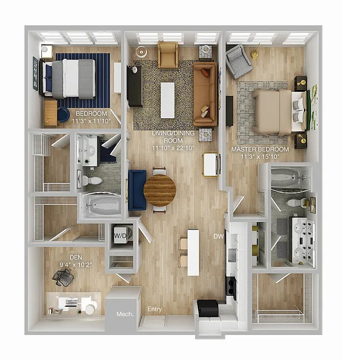 Floor plan Two Bedroom Den